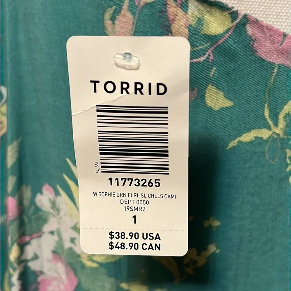 *SOLD on MERCARI Torrid Sophie Green floral swing cami w/adjustable straps - Picture 7 of 8